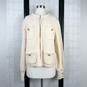 J. Crew Cream Textured Cardigan NWT L